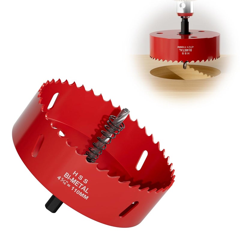 FIVELAKE 4-5/16" (110mm) Bi-Metal M42 High Speed Steel Hole Saw with Pilot Drill Bit, Smooth Cutting Edge for PVC, Drywall, Wood, Plastic, Gypsum Board, Rubber, Thin Metal - Image 1